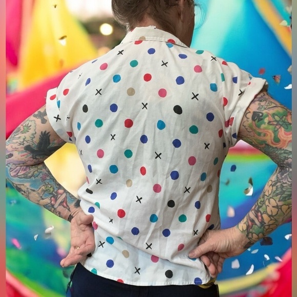 80s Vintage Act 3 III Short Sleeve Novelty X’s and O’s Print Blouse-L - Picture 6 of 8